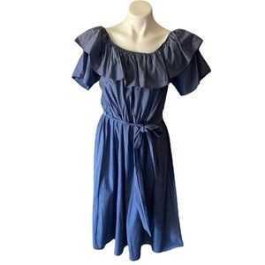 Impulsive Women’s Chambray Fit And Flare Ruffle Midi Dress Plus Size 3X